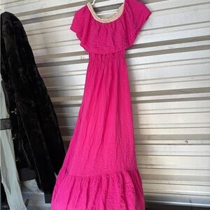 JEM Fuchsia Maxi Dress with Ruffle Neckline